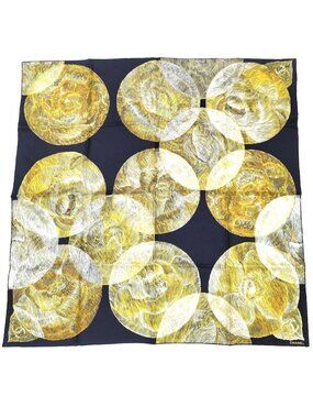 Chanel Scarf Camellia CC Logo Silk